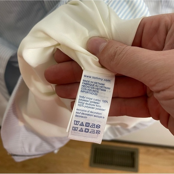 Tommy Hilfiger Blue Pin Striped Hooded XL Belted Women’s Light Spring Rain Coat - Picture 7 of 10